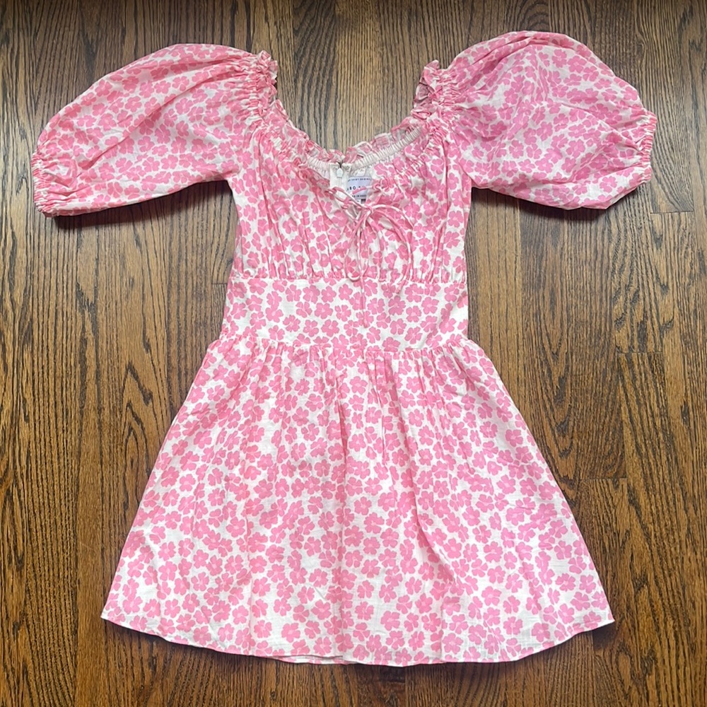 SABO SKIRT Pink Flower Puff Sleeve Cotton Dress in Size S!